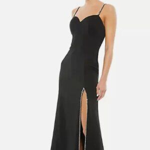MAC DUGGAL SWEETHEART NECK TRUMPET BLACK EMBELLISHED FRONT THIGH SLIT DRESS 10